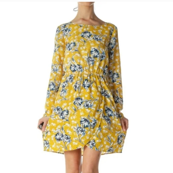 J. Crew Dresses & Skirts - J. Crew Women's Yellow floral Long Sleeve Pleated Mini Dress Size 4